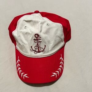 Red and White Anchor Embroidered Cap